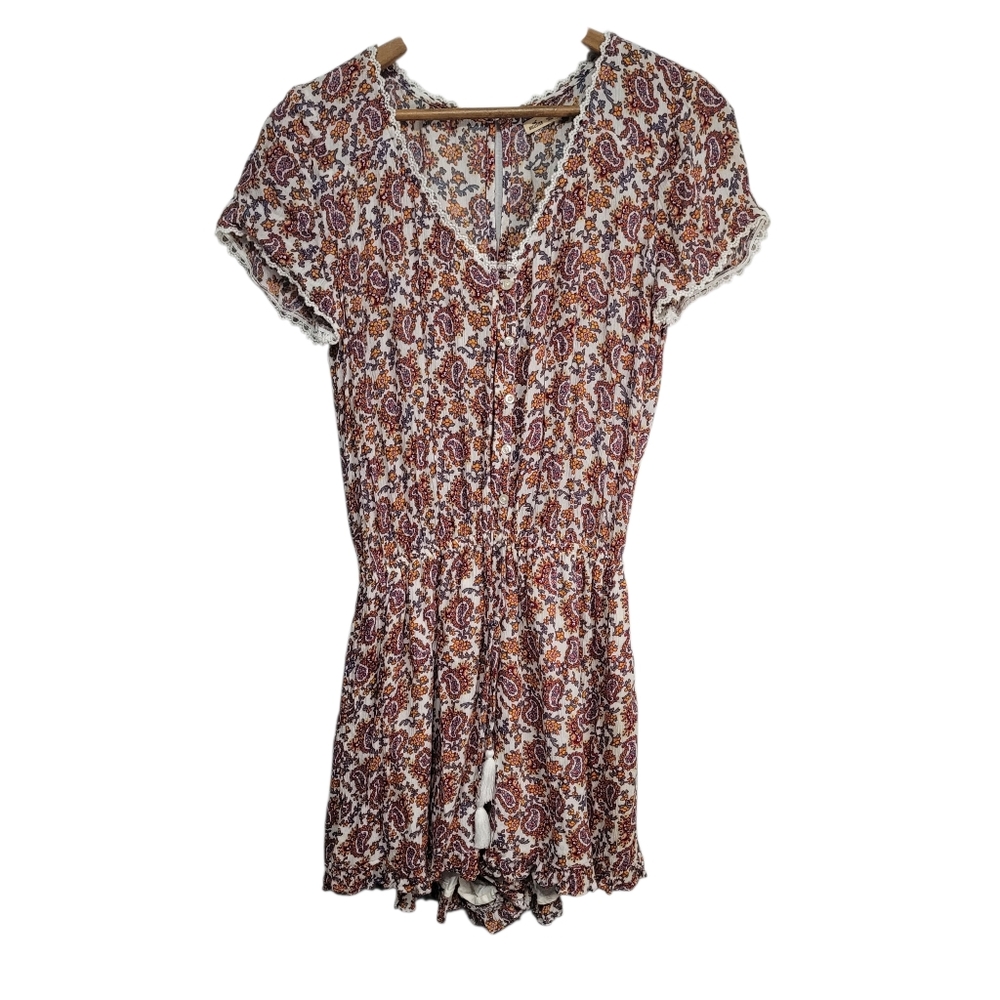 Hollister Paisley Short Sleeve Shorts Romper Size L Boho Feminine Colorful Girly